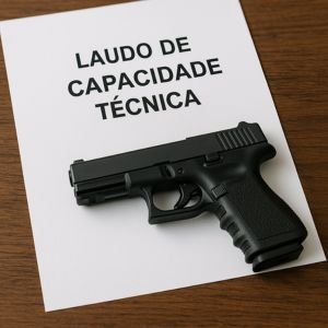 Documento sendo avaliado por instrutor para emissão de laudo de capacidade técnica para arma de fogo no Rio de Janeiro.