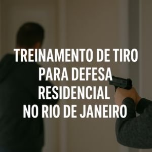 homem treinando com arma curta em simulação de ambiente residencial em estande de tiro no Rio de Janeiro.